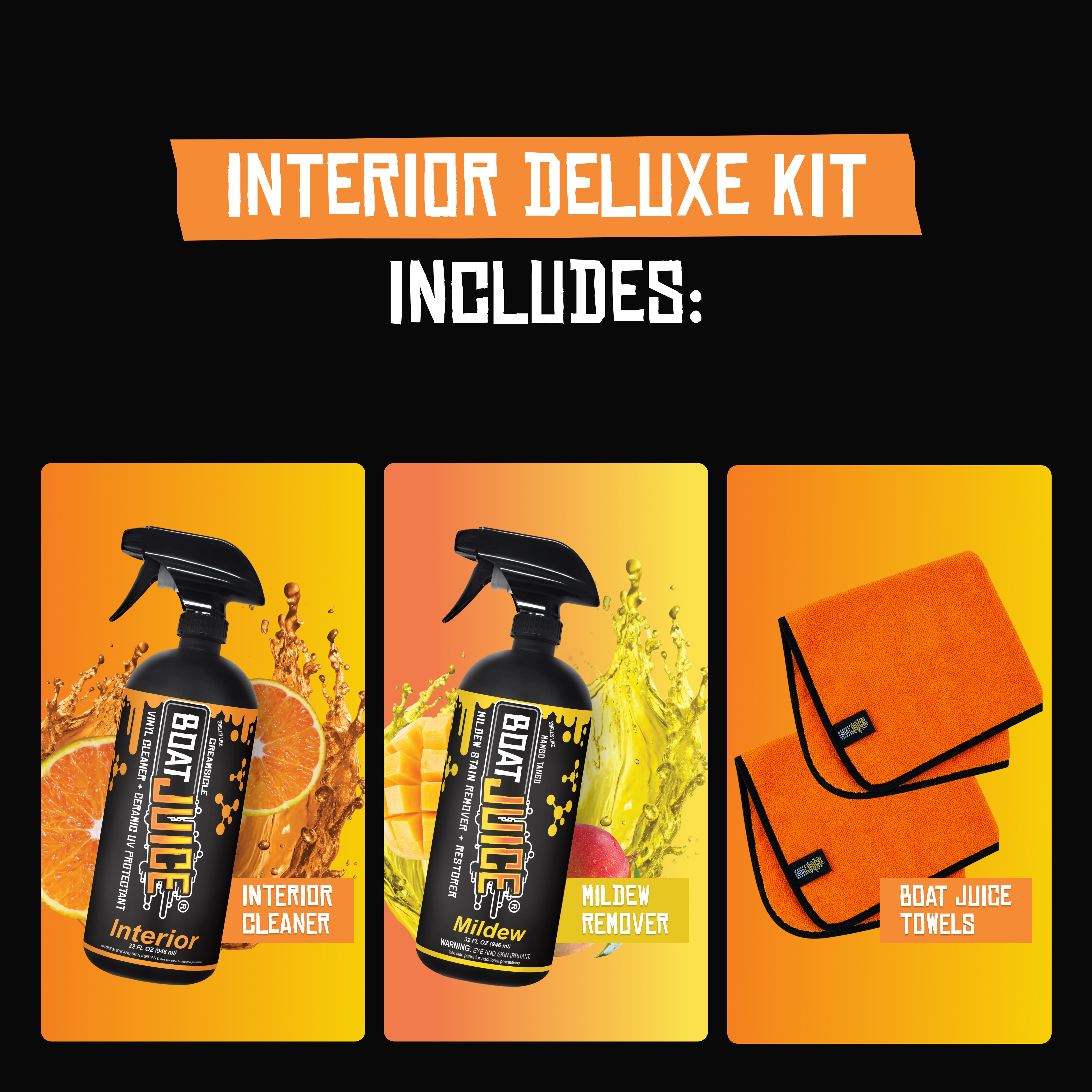 Interior cleaner spray bottle, black with orange label, 32 fl oz, anti-grease degreaser formula